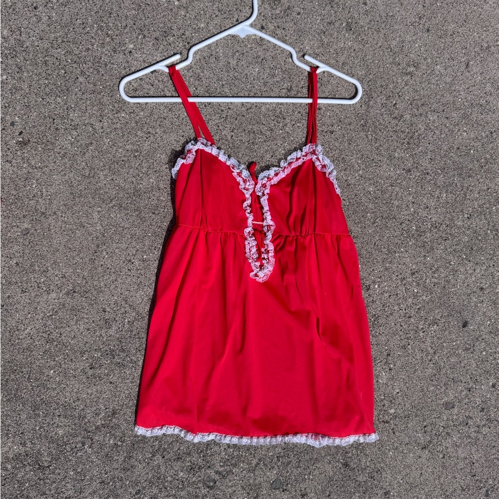 Vintage Red Babydoll Top with White Trim